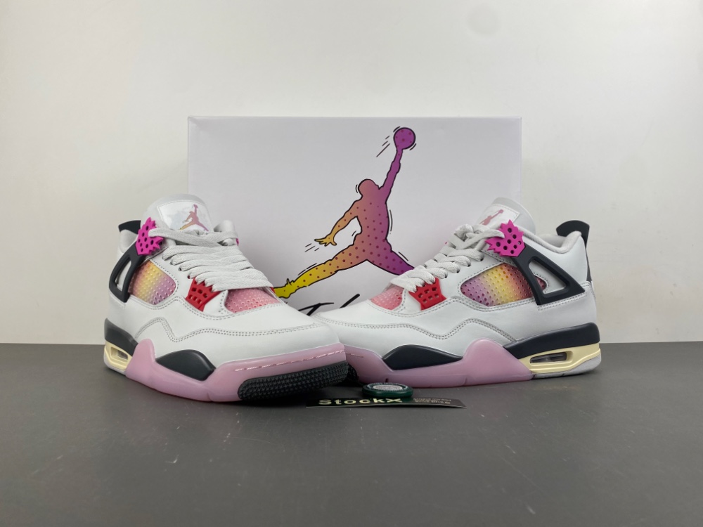 air jordan 4 retro shoes women-white/black/pink